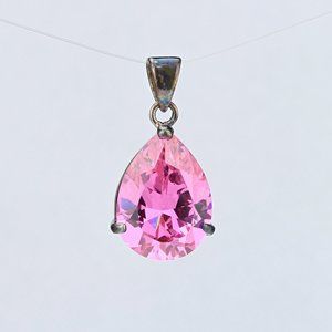 Pink Cubic Zirconia Pendant Pear shaped 20x15 mm in Sterling Silver
